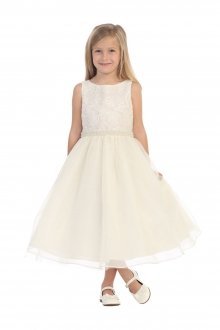 Ivory Embroidered Sequin Bodice Flower Girl Dress